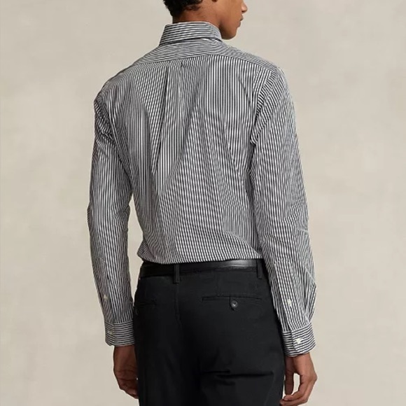 POLO RALPH LAUREN Classic Fit Striped Stretch Poplin Shirt Black Grey White Sm - Picture 6 of 11